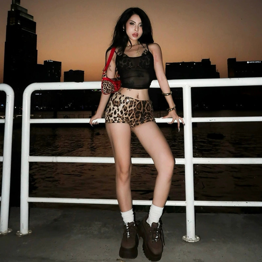 ZARA Spring Sheer Mesh Leopard Print Thin Strap Cami Set